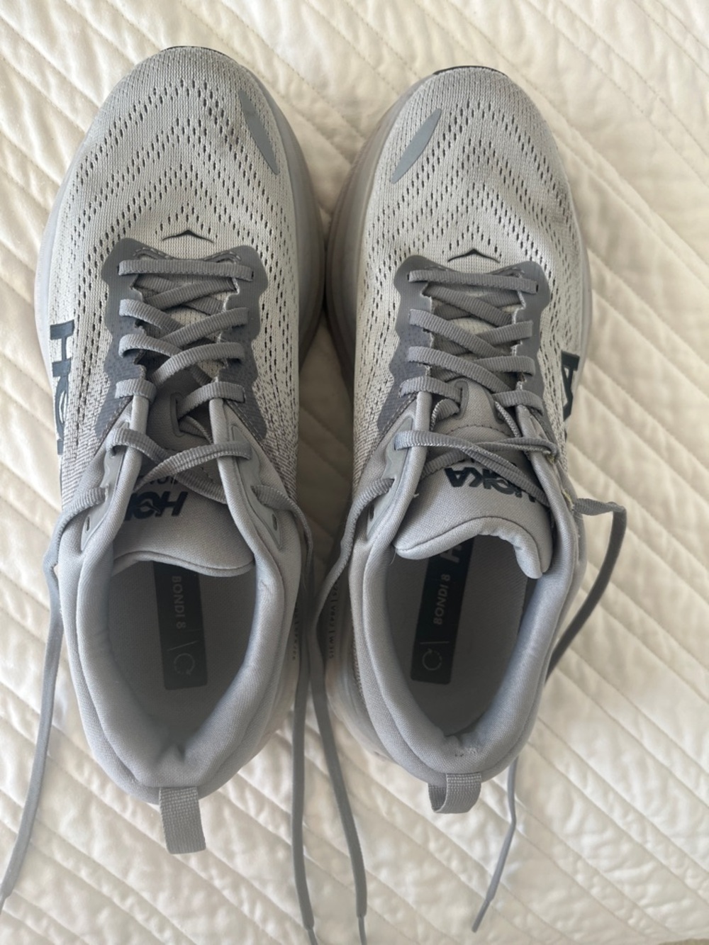 Hoka Bondi 8 Light Grey Mesh Running Sneakers